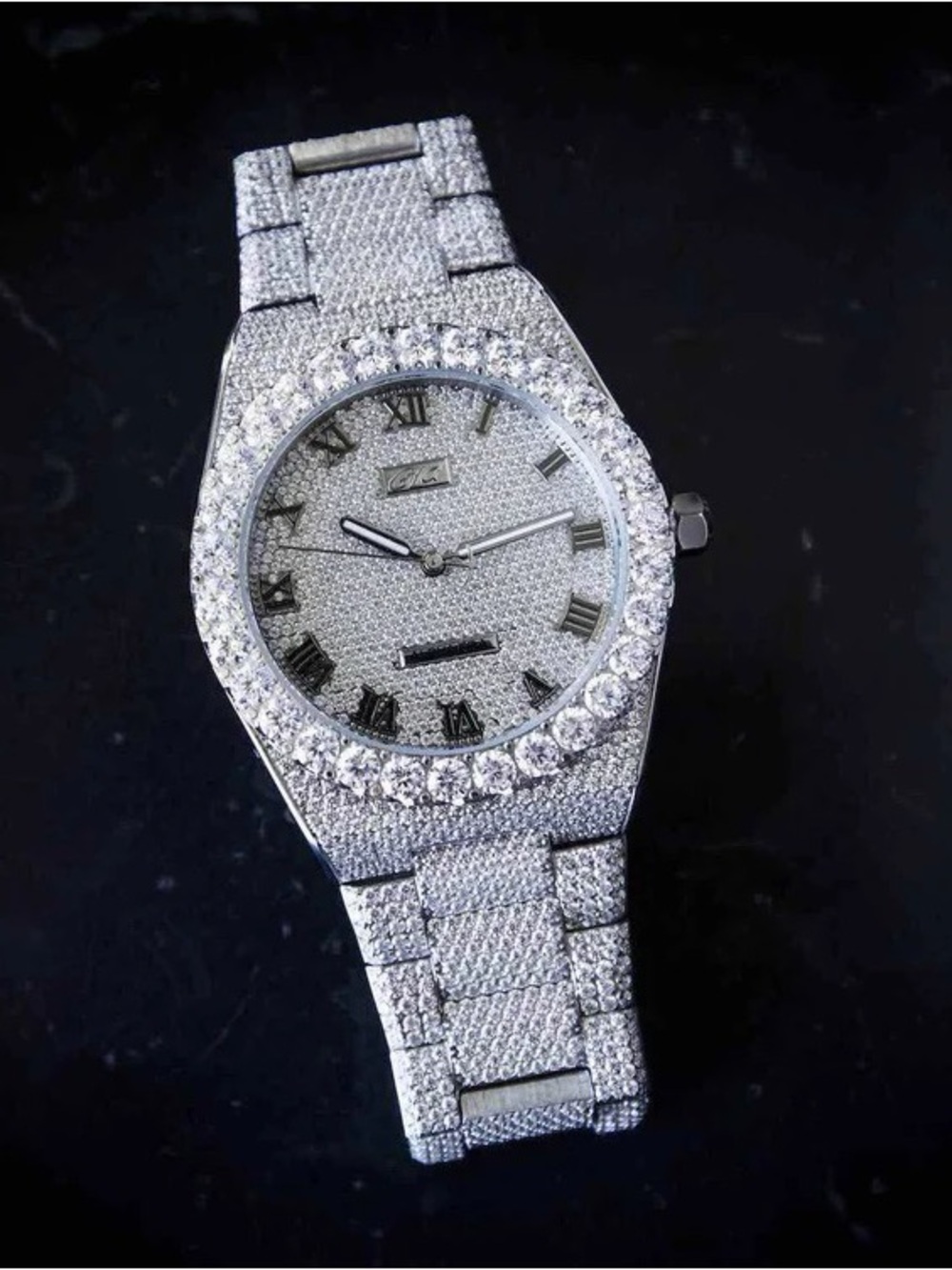 GLD Silver Crystal-Embellished Men's Bracelet Watch